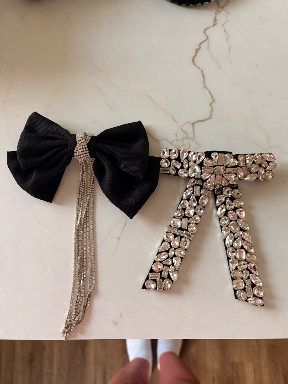 Embellished Black Bow & Crystal Ribbon Hairbows - Set of 2